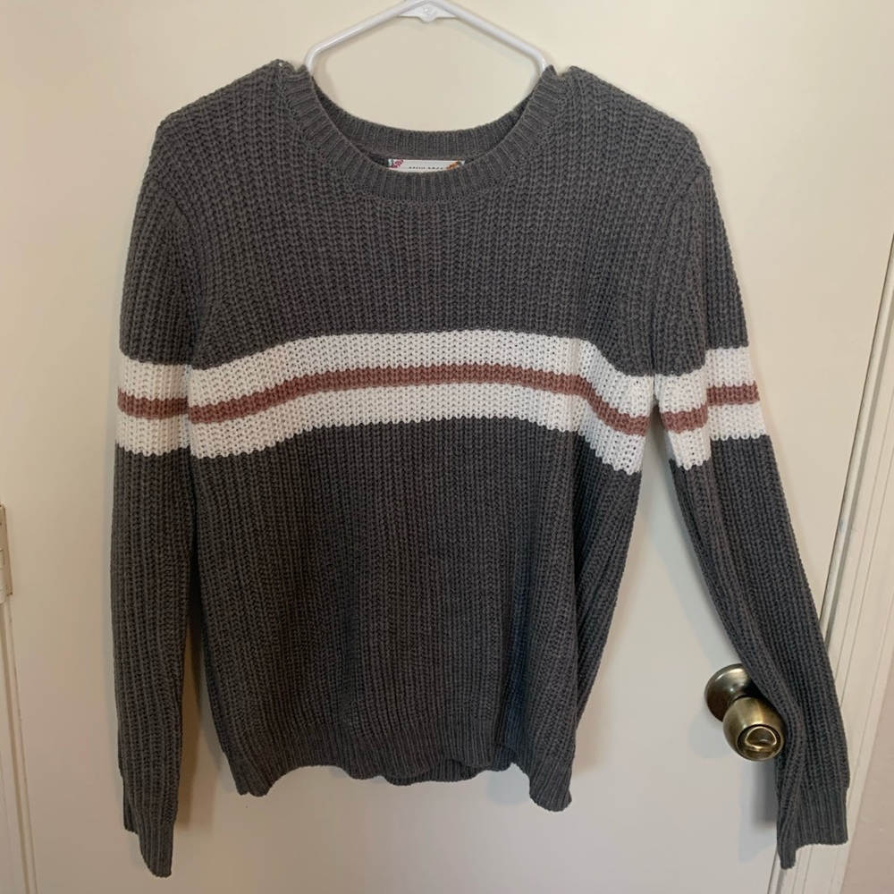 Grey Sweater with Pink and White Stripes